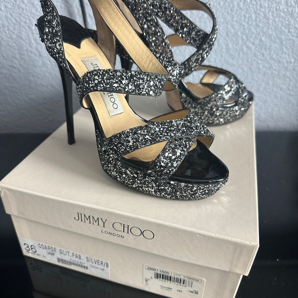 Jimmy Choo Black Glitter Vamp Ankle Strap
Platform Heels size 6 - Picture 9 of 11